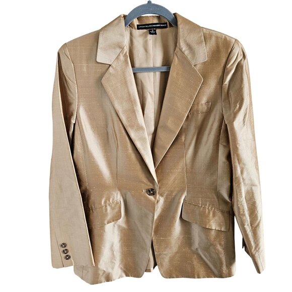 Linda Allard Ellen Tracy Jackets & Blazers - Linda Allard/Ellen Tracy SZ 10 100% Silk Shiny Tan Gold Blazer Designer Classic